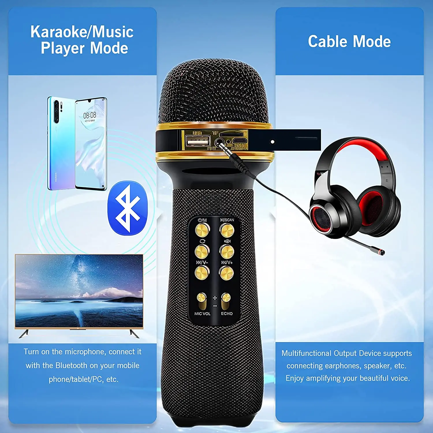 Беспроводной Bluetooth микрофон для караоке портативный 7 в 1 домашней вечеринки всех
