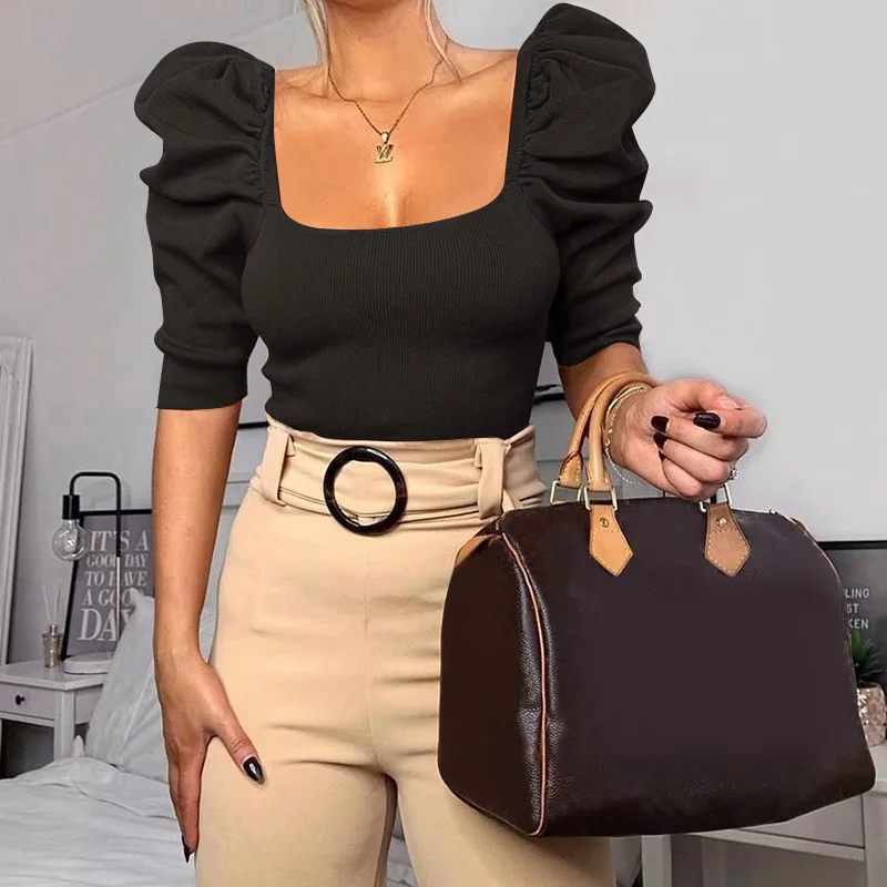 Vintage Puff Sleeve Women Blouse Square Neck Korean Style Tops Elegant Sexy White Black Slim Crop Blouse Women
Vintage Puff Sleeve Women Blouse Square Neck Korean Style Tops Elegant Sexy White Black Slim Crop Blouse Women