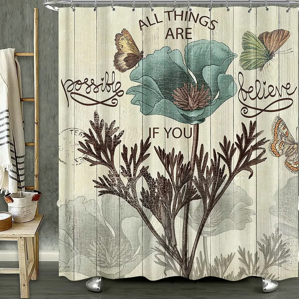 Teal Brown Tulip Flower Shower Curtain Bathroom Rustic Wooden Board Floral Art Bathtub Accessories Butterfly Spring Home Decor
Teal Brown Tulip Flower Shower Curtain Bathroom Rustic Wooden Board Floral Art Bathtub Accessories Butterfly Spring Home Decor