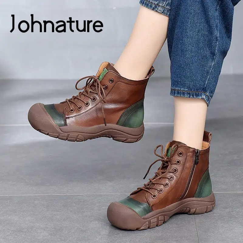 Johnature Retro Shoes Women Boots Mixed Colors Genuine Leather 2022 New Round Toe Autumn Winter Concise Zip Platform Boots
Johnature Retro Shoes Women Boots Mixed Colors Genuine Leather 2022 New Round Toe Autumn Winter Concise Zip Platform Boots