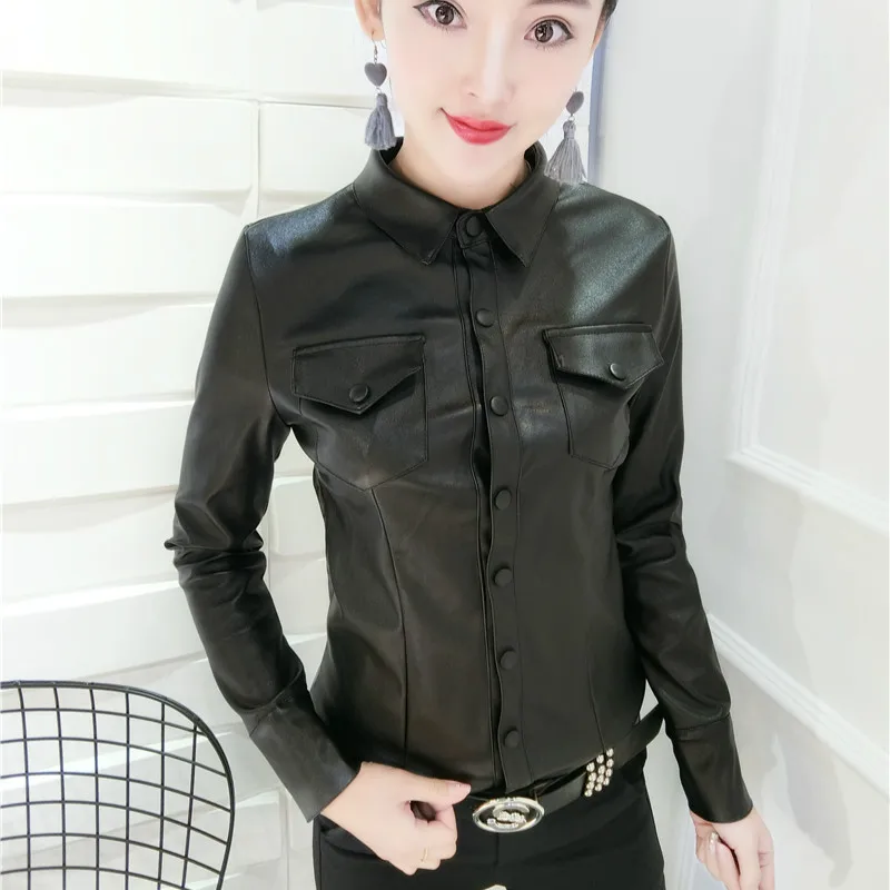 2020 Winter Long Sleeve Turn Down Collar PU Leather Shirts Women Fashion Long Sleeve Black Fake Leather Shirts Tops PU Shirt Top
2020 Winter Long Sleeve Turn Down Collar PU Leather Shirts Women Fashion Long Sleeve Black Fake Leather Shirts Tops PU Shirt Top