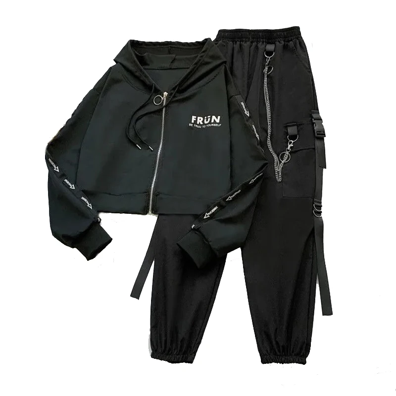 2021 Spring Chain Cargo Pants Female 2 piece Hooded Sweatshirt+Joggers Women Letter Printed Black Set Wemon
2021 Spring Chain Cargo Pants Female 2 piece Hooded Sweatshirt+Joggers Women Letter Printed Black Set Wemon