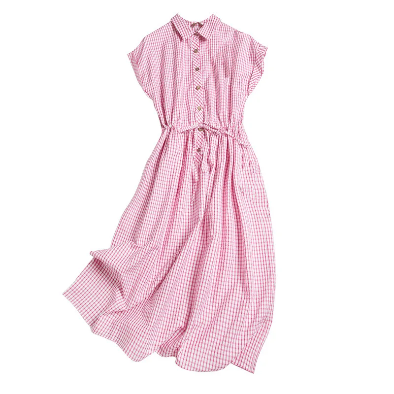 New Contracted wind of England in mulberry silk red and white lattice flanging short sleeved long rope A4059 silk dress 
New Contracted wind of England in mulberry silk red and white lattice flanging short sleeved long rope A4059 silk dress