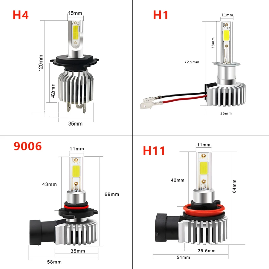 OVEHEL 2Pcs Led Headligh 12000LM H1 H3 H4 LED H7 Led H8 H11 LED HB3 9005 HB4 9006t Mini 60W Car Light Bulb Automobiles Fog Lamp