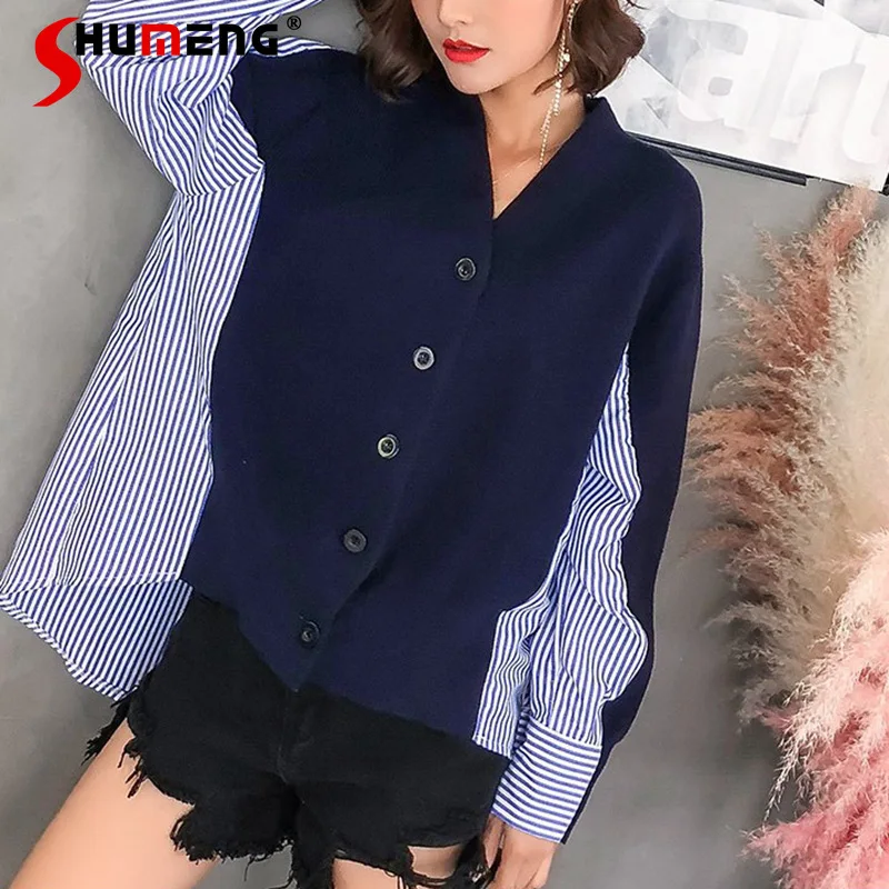 2021 Fall New Women's Loose Oversized Knitted Cardigan Coat Harajuku Women Blue Patchwork Stripes Shirt Tops Aesthetic Clothes
2021 Fall New Women's Loose Oversized Knitted Cardigan Coat Harajuku Women Blue Patchwork Stripes Shirt Tops Aesthetic Clothes