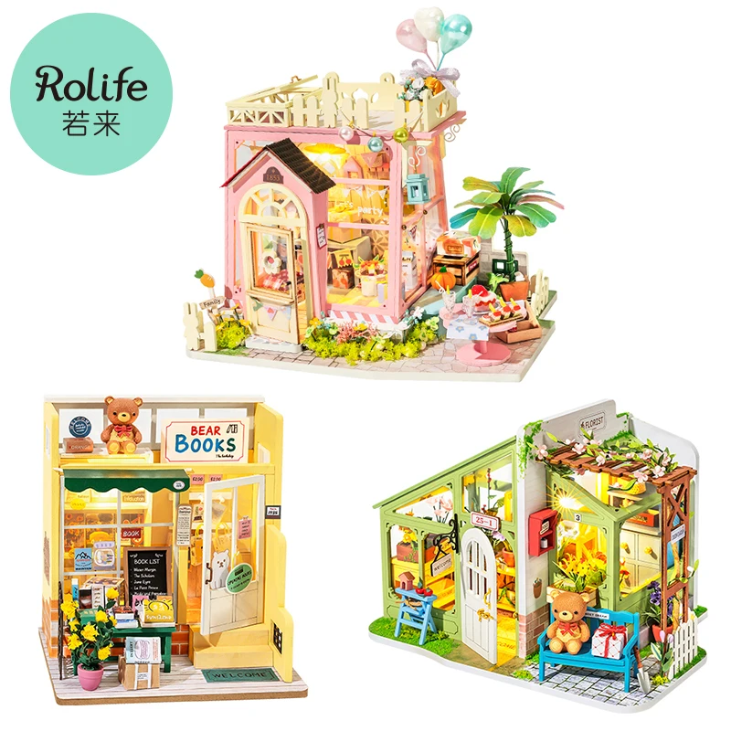 

Robotime Rolife DIY Christmas Snow House Wooden Holiday Party Time Miniature Dollhouse Bookstore Doll House With Music Toys