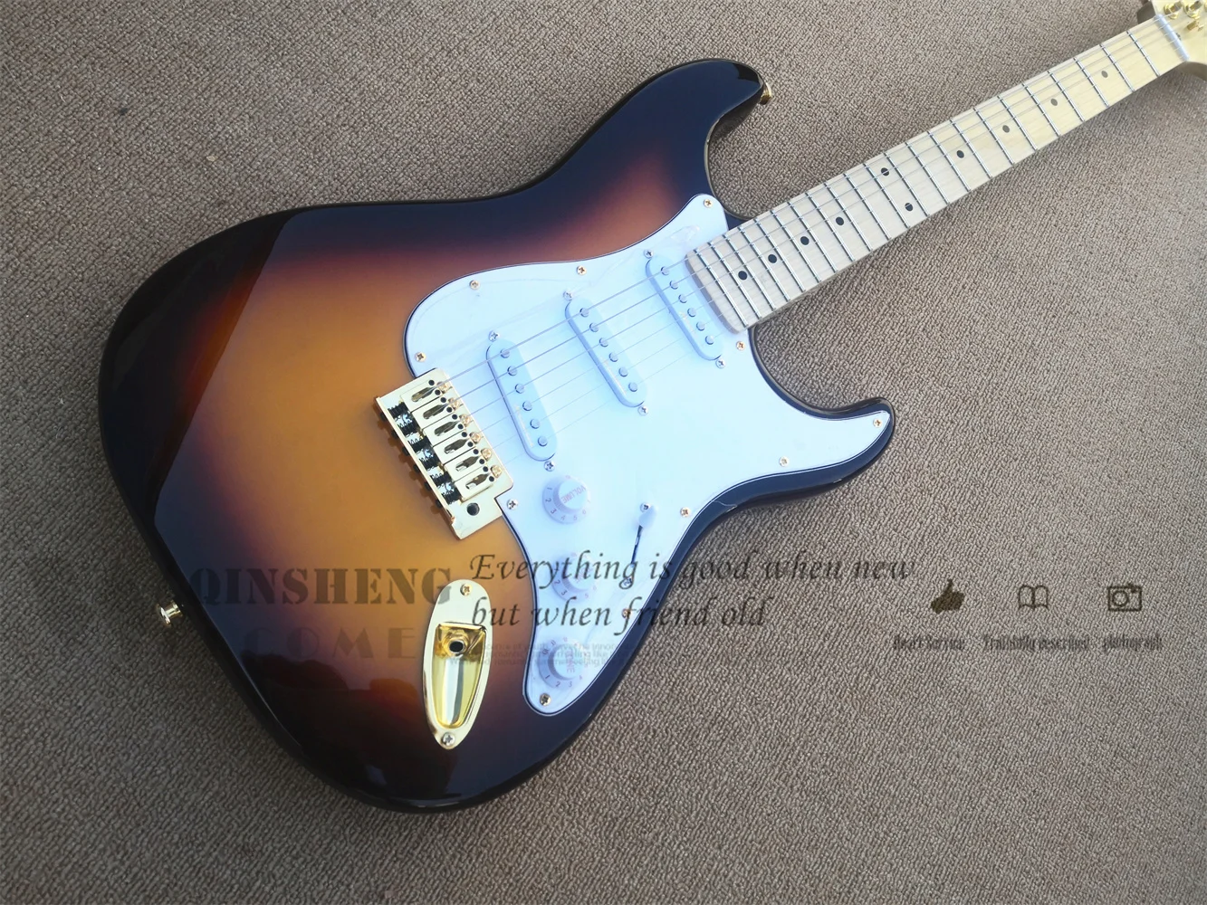 In Stock 6 Strings Electric Guitar Star Guitar Sunburst Body Maple Neck Gold Buttons Maple fingerboard
In Stock 6 Strings Electric Guitar Star Guitar Sunburst Body Maple Neck Gold Buttons Maple fingerboard