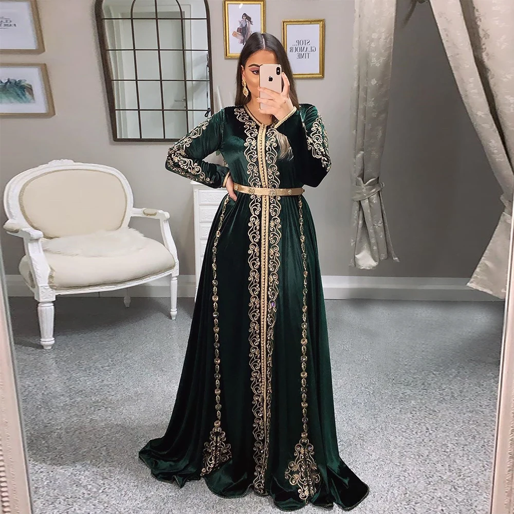Formal Dark Green Evening Dresses with Gold Applique Long Sleeve Moroccan Kaftan Prom Dress 2021 robe de soiree Party Gowns
Formal Dark Green Evening Dresses with Gold Applique Long Sleeve Moroccan Kaftan Prom Dress 2021 robe de soiree Party Gowns