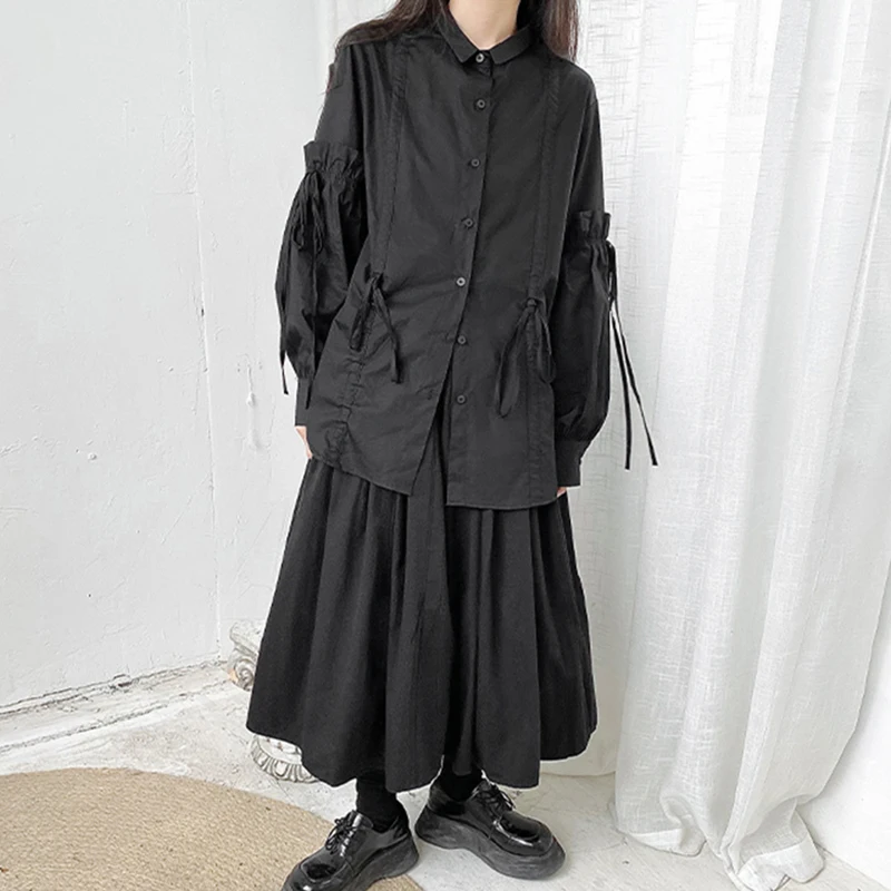 CHICEVER Drawstring Button Through Blouse For Women Lapel Long Sleeve Fold Pleated Plain Loose Fashion Woman Blouses 2021 Spring
CHICEVER Drawstring Button Through Blouse For Women Lapel Long Sleeve Fold Pleated Plain Loose Fashion Woman Blouses 2021 Spring