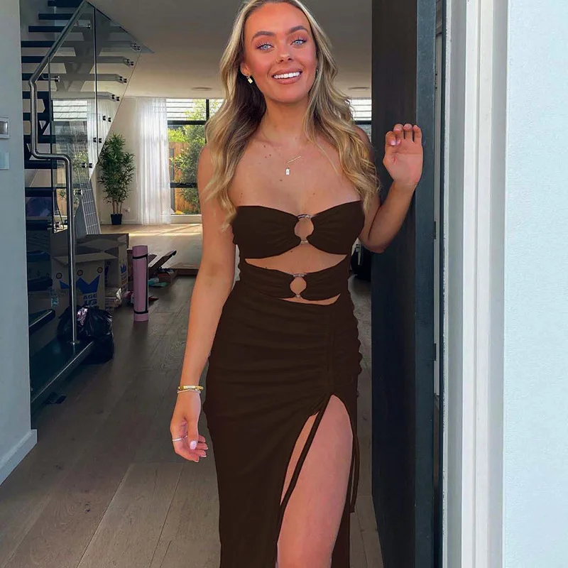 Elegant Strapless Cut Out Sexy Backeless Midi Dress Women's 2021 Summer Fashion High Waist Split Dresses Holiday Beach Vestido
Elegant Strapless Cut Out Sexy Backeless Midi Dress Women's 2021 Summer Fashion High Waist Split Dresses Holiday Beach Vestido
