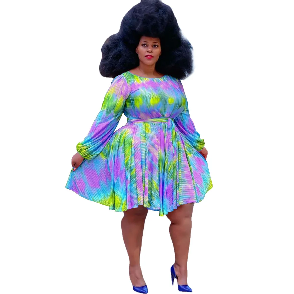 Plus Size Women's Clothing Custom Fashion Round Neck Lantern Sleeves Personalized Tie Dye Printing Lace Up Casual Loose Dress
Plus Size Women's Clothing Custom Fashion Round Neck Lantern Sleeves Personalized Tie Dye Printing Lace Up Casual Loose Dress