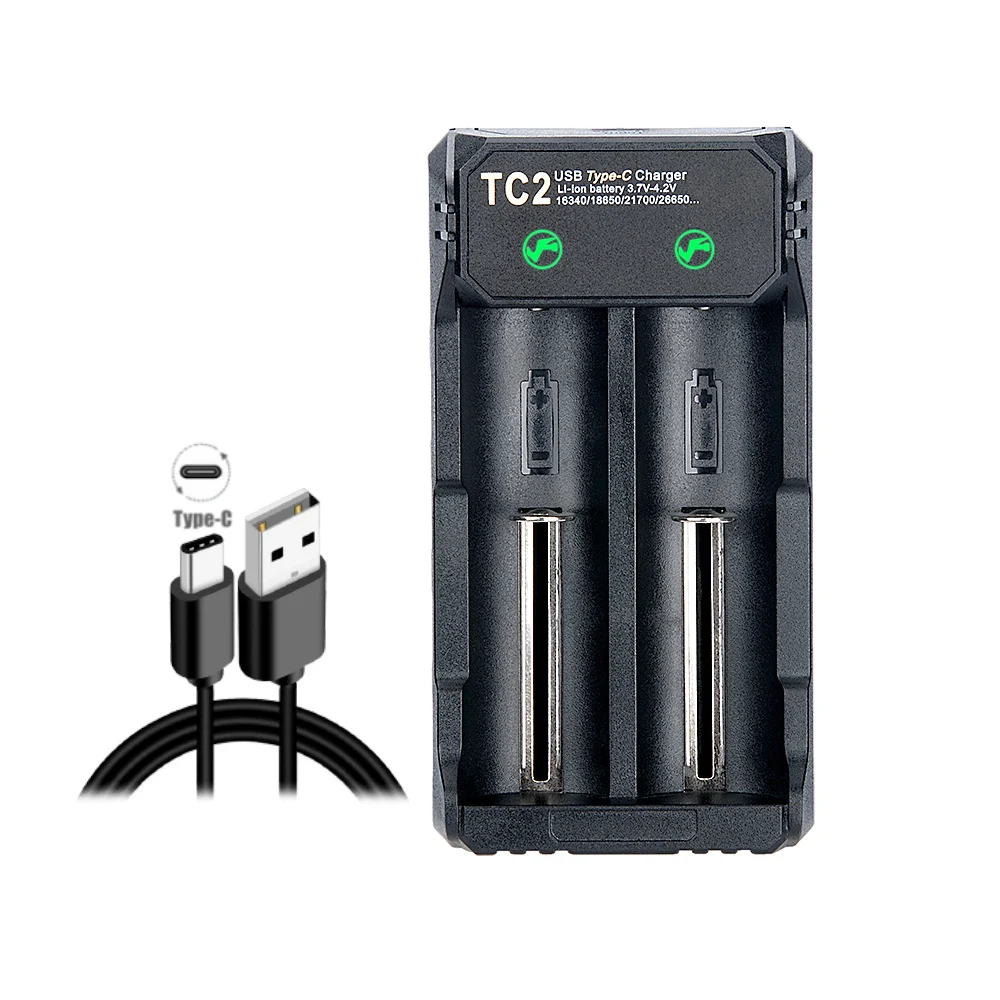 

USB 2-slot 3.6v/3.7v Smart Type-C Fast Charge Li-ion Battery 14500/16340/18650/18500/21700/26650 Charger