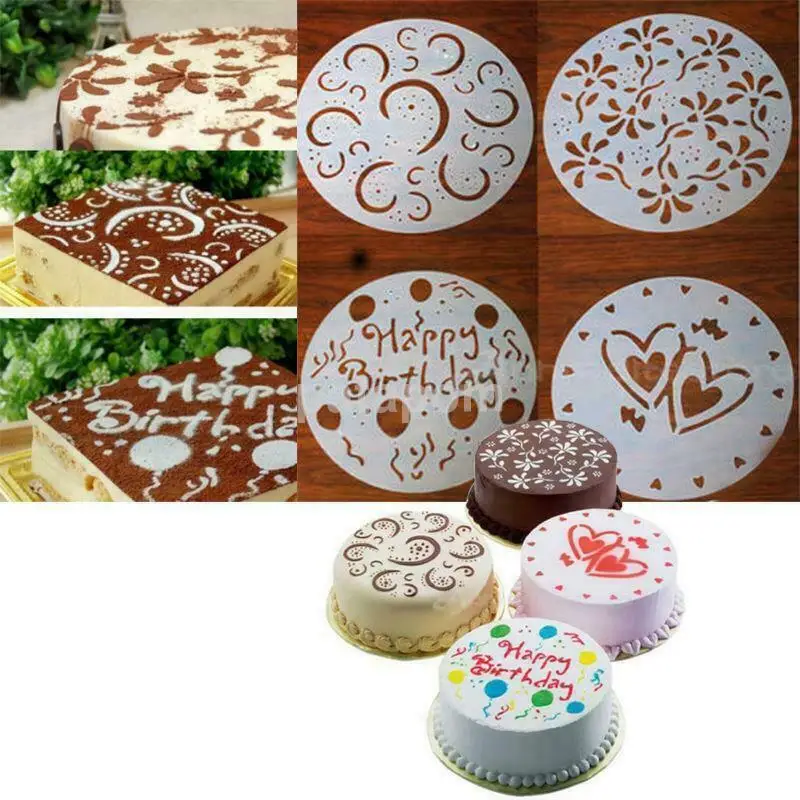 

4PCS/Set Cookie Stencils Flower Heart Cupcake Cake Template Mold Baking Tools For Cakes Birthday Party Decoration Cake Stencil