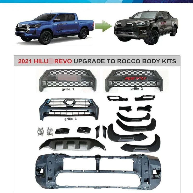 2021 HILX uS revo upgrade to rocco body kit ,test upgrade kit for F*rd Ra*ger body kit high quality facelift kit
2021 HILX uS revo upgrade to rocco body kit ,test upgrade kit for F*rd Ra*ger body kit high quality facelift kit
