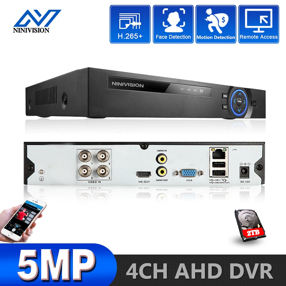 

H.265 H.264 4 channel AHD DVR 5MP CCTV 6 IN 1 1080P 5MP Hybrid Security DVR Recorder Camera P2P View For CCTV Camera 4ch
