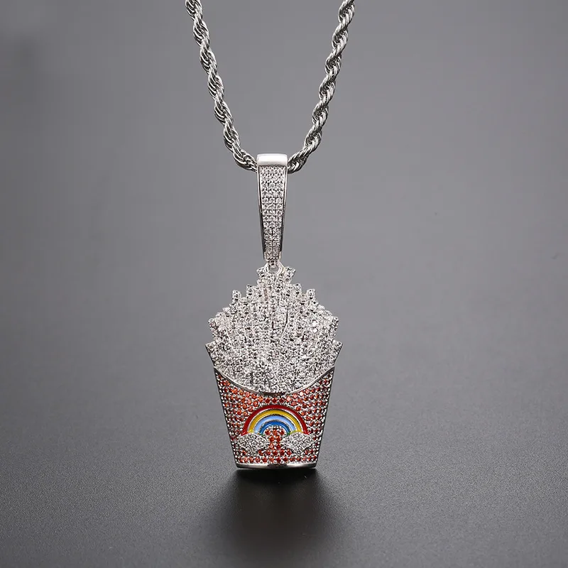 New Fashion Hip Hop Jewelry Rapper Claw Setting AAA+ CZ Stone Bling Iced Out Rainbow French Fries Pendants Necklaces Gifts
New Fashion Hip Hop Jewelry Rapper Claw Setting AAA+ CZ Stone Bling Iced Out Rainbow French Fries Pendants Necklaces Gifts