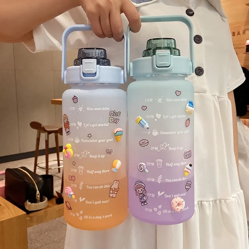 2000ml Water Bottle With Lid and Straw Sport fitness graduated straw cup portable outdoor Travel water bottle With 3D Sticker
2000ml Water Bottle With Lid and Straw Sport fitness graduated straw cup portable outdoor Travel water bottle With 3D Sticker
