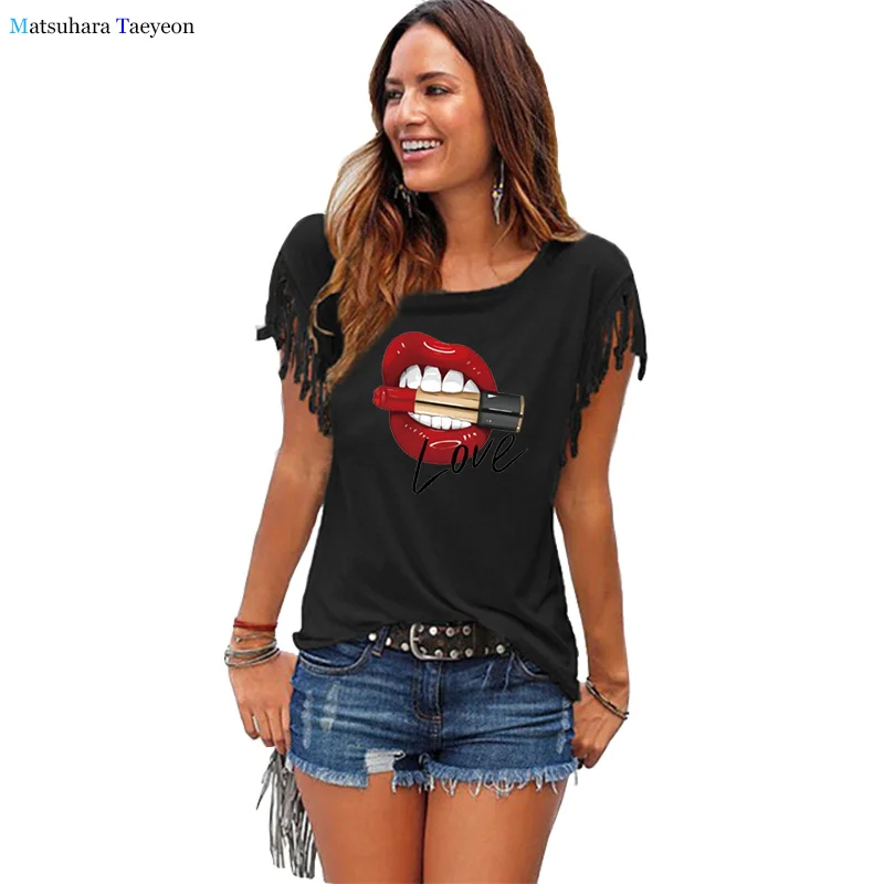 2021 Summer Women Tops Print T Shirt Casual Tassel Short Sleeves T-shirt Tees Women Office Sexy T-shirt Tops For Female
2021 Summer Women Tops Print T Shirt Casual Tassel Short Sleeves T-shirt Tees Women Office Sexy T-shirt Tops For Female