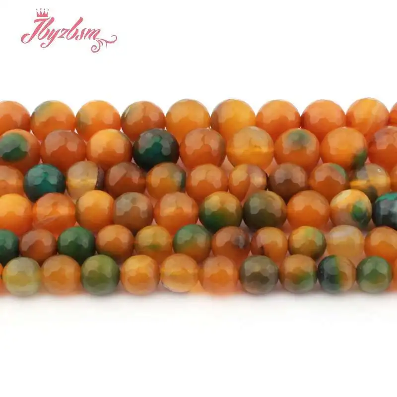 

10/12/14mm Round Bead Faceted Yellow&Green Agates Natural Stone Beads For DIY Necklace Bracelets Jewelry Making Strand 15"