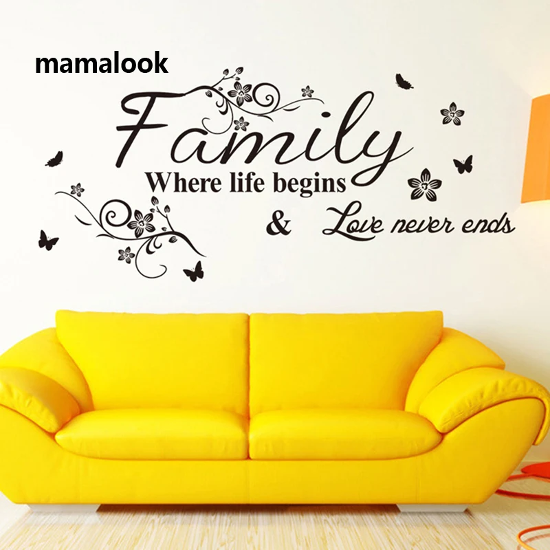 

Love Family Where Life Begins Love Never Ends Removable wall stickers Parlor background Vinyl Art Bedroom Home Decor Mural Decal