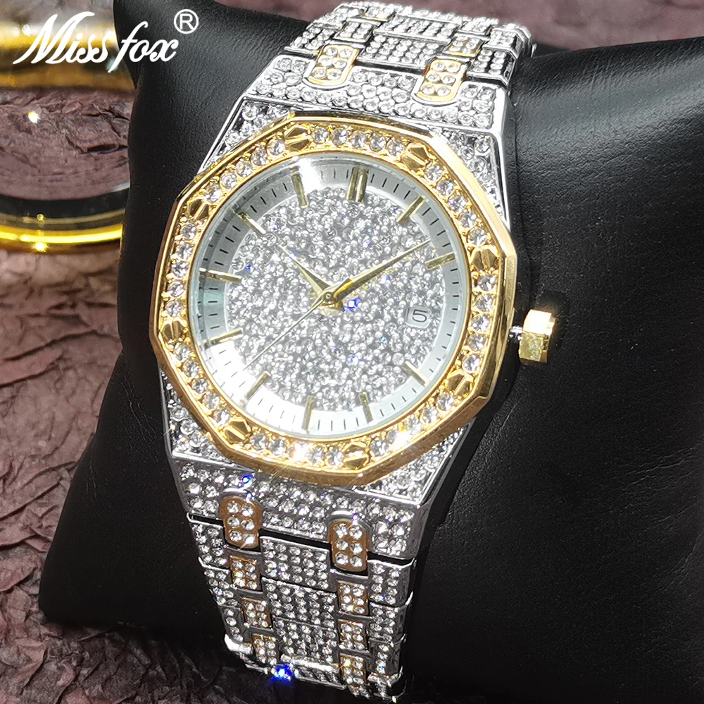 

Relógio Masculino MISSFOX Iced Out Men's Watches Luxury Original Classic Full Diamond Quartz Watch Dress AAA Clocks Dropshipping