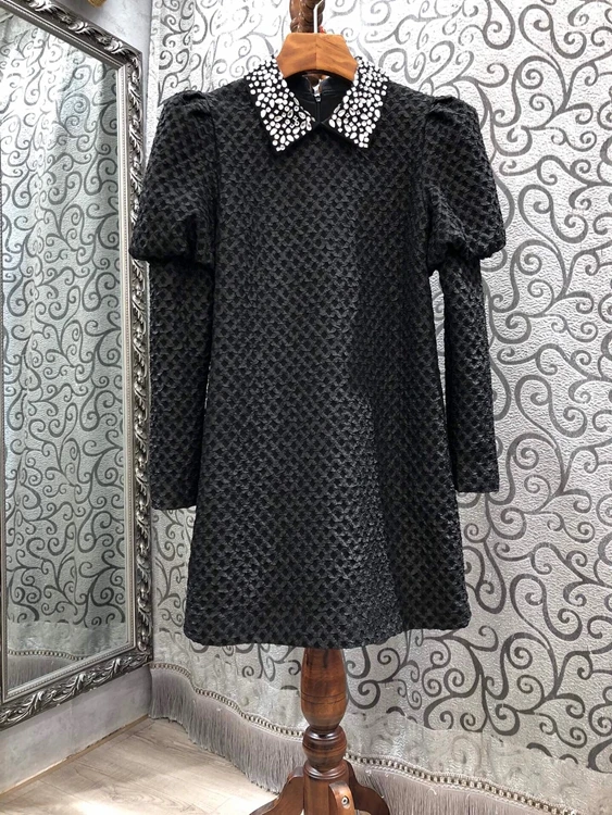 2021 early spring new fashion women's lapel sparkling diamond-set irregular long-sleeved dress 107
2021 early spring new fashion women's lapel sparkling diamond-set irregular long-sleeved dress 107