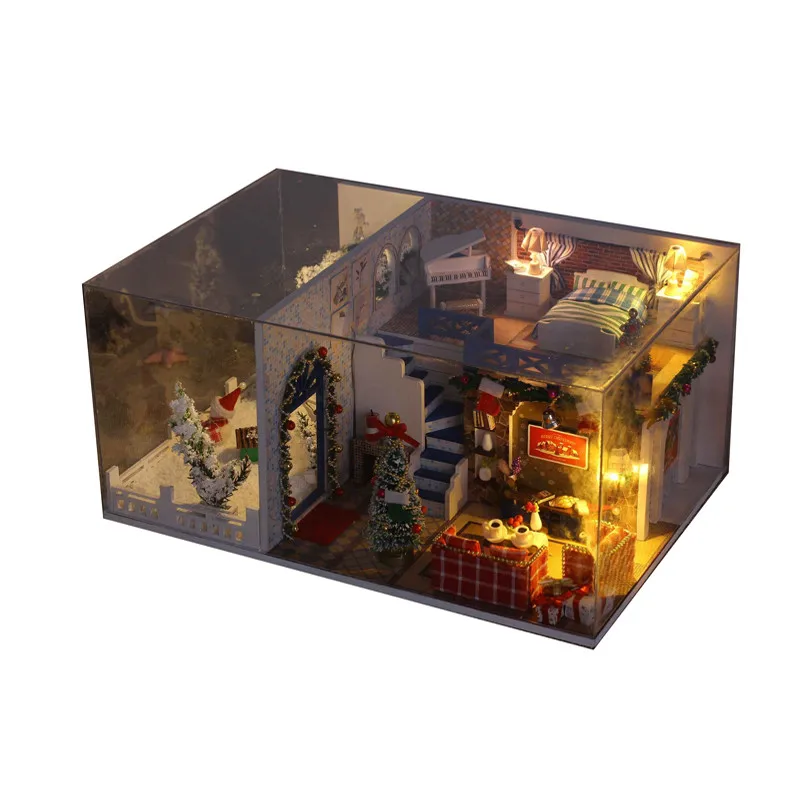 DIY Dollhouse Blue Christmas Beautiful Wooden Toy Doll House Miniture Doll House Assembly 3D Minituras With Furniture Xmas Gift
DIY Dollhouse Blue Christmas Beautiful Wooden Toy Doll House Miniture Doll House Assembly 3D Minituras With Furniture Xmas Gift