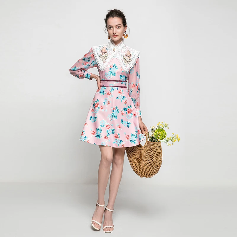Mini Dress Runway Spring New Women'S Fashion Party Vintage Elegant Chic Lace Embroidery Patchwork Flower Print Dresses 
Mini Dress Runway Spring New Women'S Fashion Party Vintage Elegant Chic Lace Embroidery Patchwork Flower Print Dresses