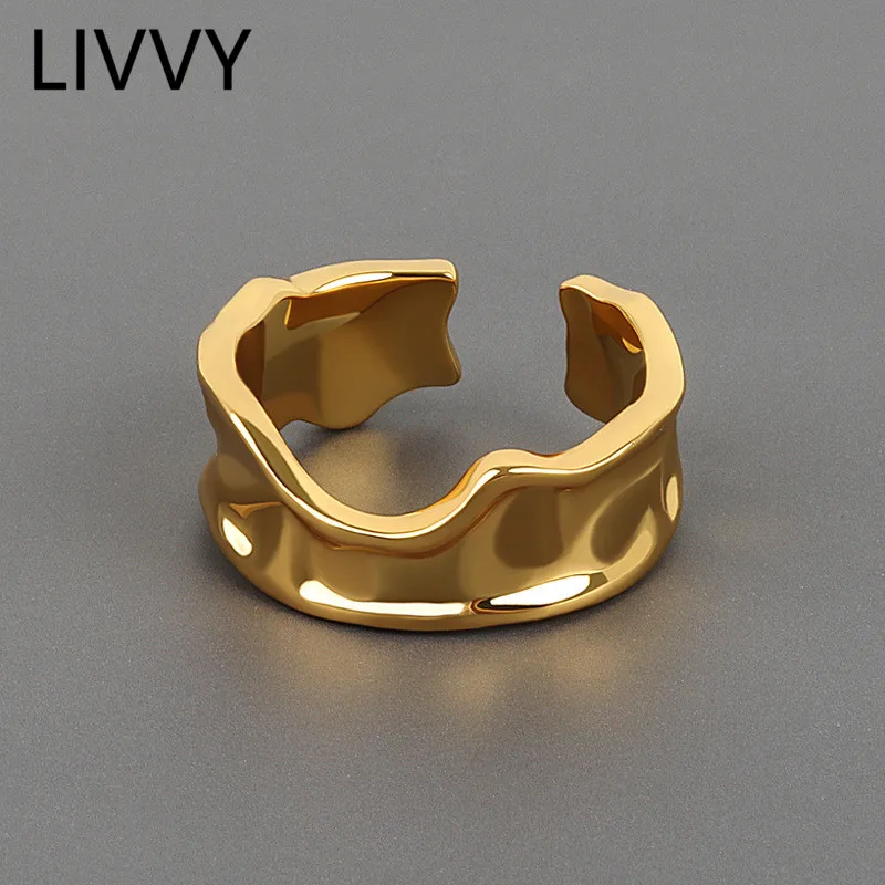 

LIVVY Silver Color Simple Irregular Concave-Convex Ring Fashion Tide Flow Open Ring For Women Couples Jewelry Party Gifts