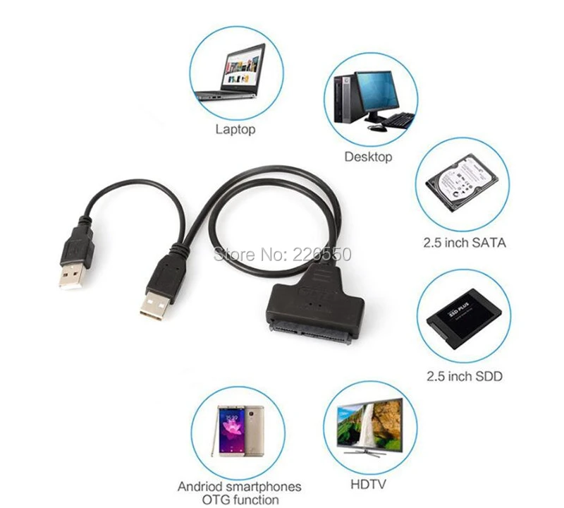 100pcs USB2.0 USB 2.0 to SATA Serial ATA 15+7 22P 22Pin connector Adapter Cable For 2.5" HDD Laptop Hard Drive with USB power 
100pcs USB2.0 USB 2.0 to SATA Serial ATA 15+7 22P 22Pin connector Adapter Cable For 2.5" HDD Laptop Hard Drive with USB power