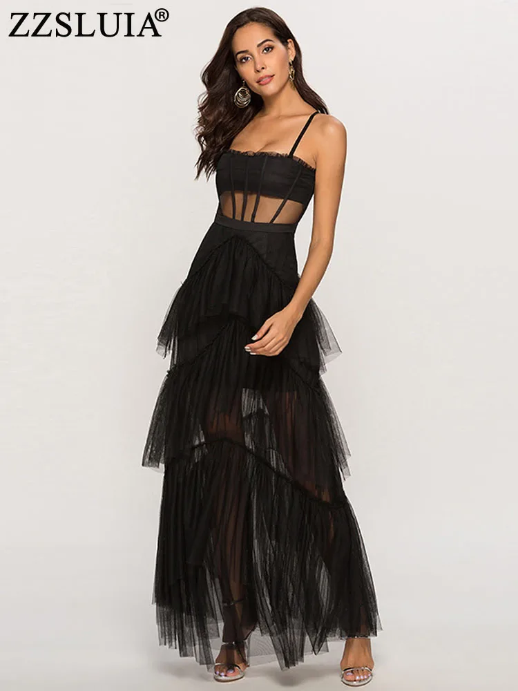 Formal Dresses For Women Perspective Mesh Yarn Slim Sling Trumpet Dress Sexy Layer Ruffles Design One Piece Ladies Female Cloth
Formal Dresses For Women Perspective Mesh Yarn Slim Sling Trumpet Dress Sexy Layer Ruffles Design One Piece Ladies Female Cloth
