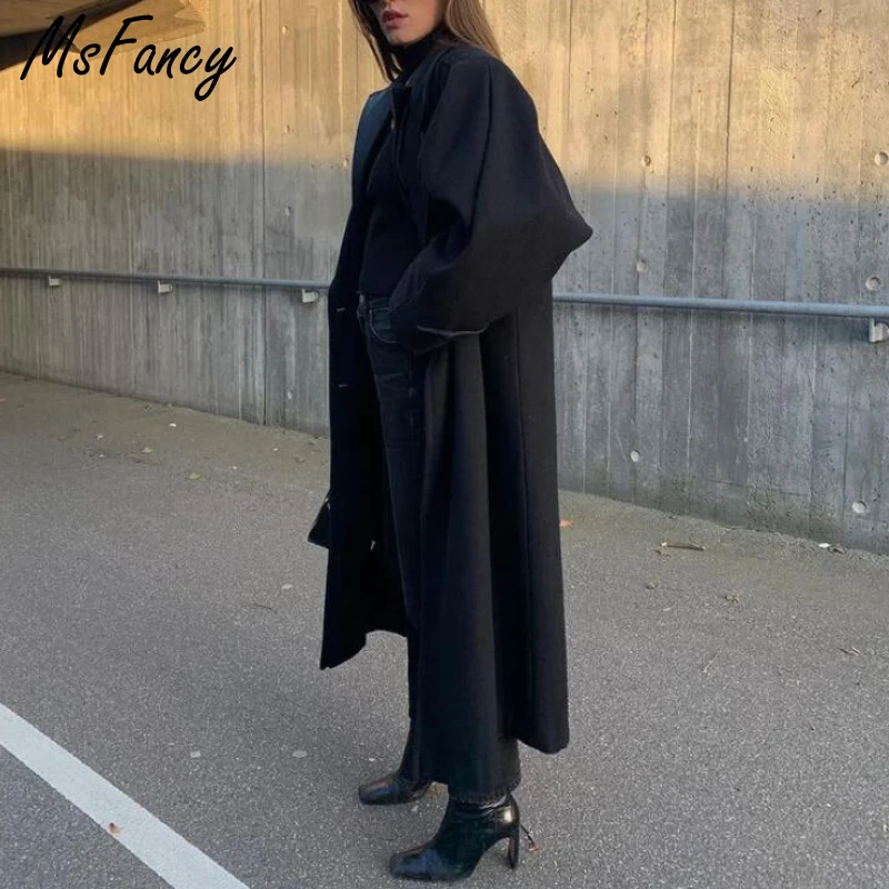 Msfancy Black Wool Blends Coat Women Vintage Overlong Manteau Femme 2021 Korean Fashion Ladies Elegant Long Outwear 
Msfancy Black Wool Blends Coat Women Vintage Overlong Manteau Femme 2021 Korean Fashion Ladies Elegant Long Outwear