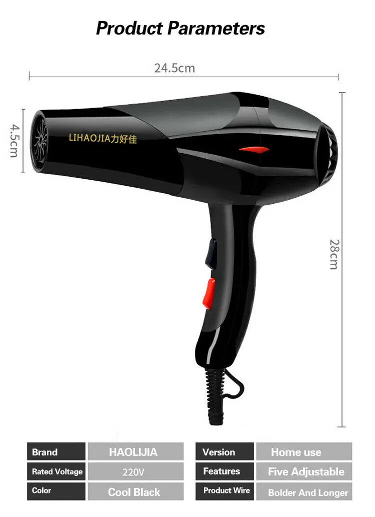 220V Professional Hair Dryer Strong Power Barber Salon Styling Tools Hot Cold Air Blow Dryer For Salons and household EU Plug
220V Professional Hair Dryer Strong Power Barber Salon Styling Tools Hot Cold Air Blow Dryer For Salons and household EU Plug