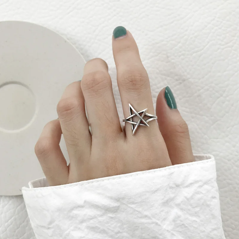 Exaggerated Personality 925 Sterling Silver Pentagram Rings For Women Jewelry Adjustable Antique Opening Finger Ring Anillos
Exaggerated Personality 925 Sterling Silver Pentagram Rings For Women Jewelry Adjustable Antique Opening Finger Ring Anillos
