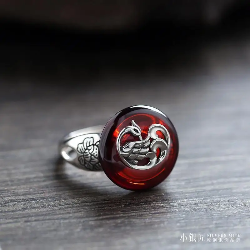 High-Grade 925 Sterling Silver Ring Female Garnet Phoenix Blossom National Style Temperament Open Silver Ring Special-Interest
High-Grade 925 Sterling Silver Ring Female Garnet Phoenix Blossom National Style Temperament Open Silver Ring Special-Interest