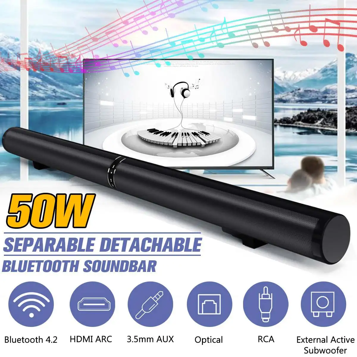 50W 100cm HiFi Detachable Wireless bluetooth Soundbar Speaker 3D Surround Stereo Subwoofer for TV Home Theatre System Sound Bar
50W 100cm HiFi Detachable Wireless bluetooth Soundbar Speaker 3D Surround Stereo Subwoofer for TV Home Theatre System Sound Bar