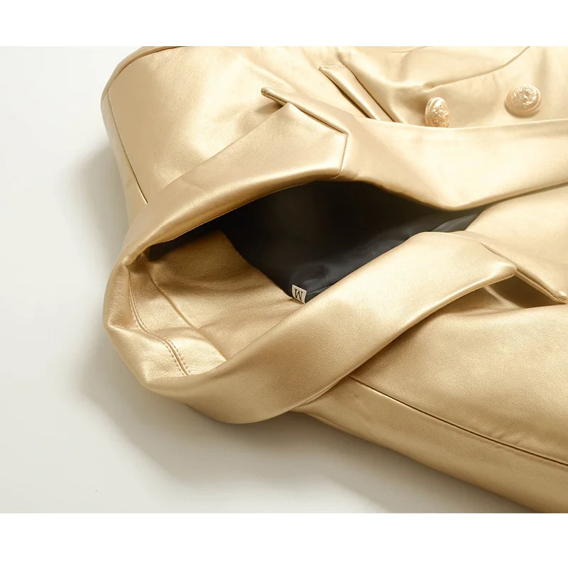 HarleyFashion Luxury Designing Elegant High Street Quality Jacket Metal Buttons Female PU Leather Gold Blazer
HarleyFashion Luxury Designing Elegant High Street Quality Jacket Metal Buttons Female PU Leather Gold Blazer