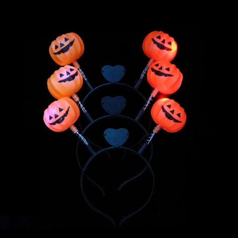 

2022 New Halloween Pumpkin LED Flashing Glow Headband Children Adults Light Up Hairbands Hair Accessories Glow Party Supplies