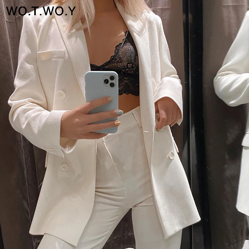 Пиджак WOTWOY женский однотонный офисный двубортный пиджак с длинным рукавом