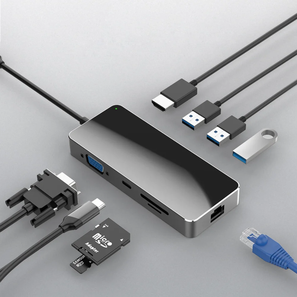 Адаптер USB Type C 9 в 1 для Samsung LG Google Macbook Ethernet 4K HDMI VGA порты 3 0 кардридер TF SD быстрое