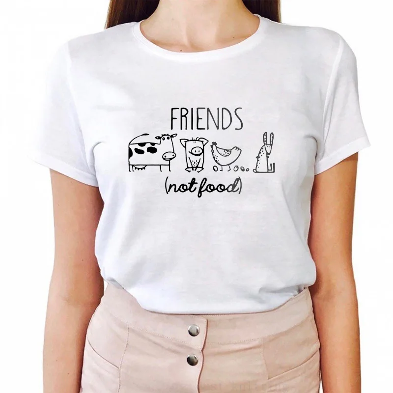 Женская Вегетарианская футболка Friends Not Food Повседневная с коротким рукавом
