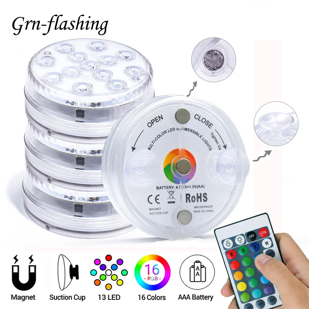 16 Colors Submersible 13 Led Light with Suction Cup for Outdoor Pond Fountain Vase Garden Swimming Pool Underwater Night Lamp
16 Colors Submersible 13 Led Light with Suction Cup for Outdoor Pond Fountain Vase Garden Swimming Pool Underwater Night Lamp