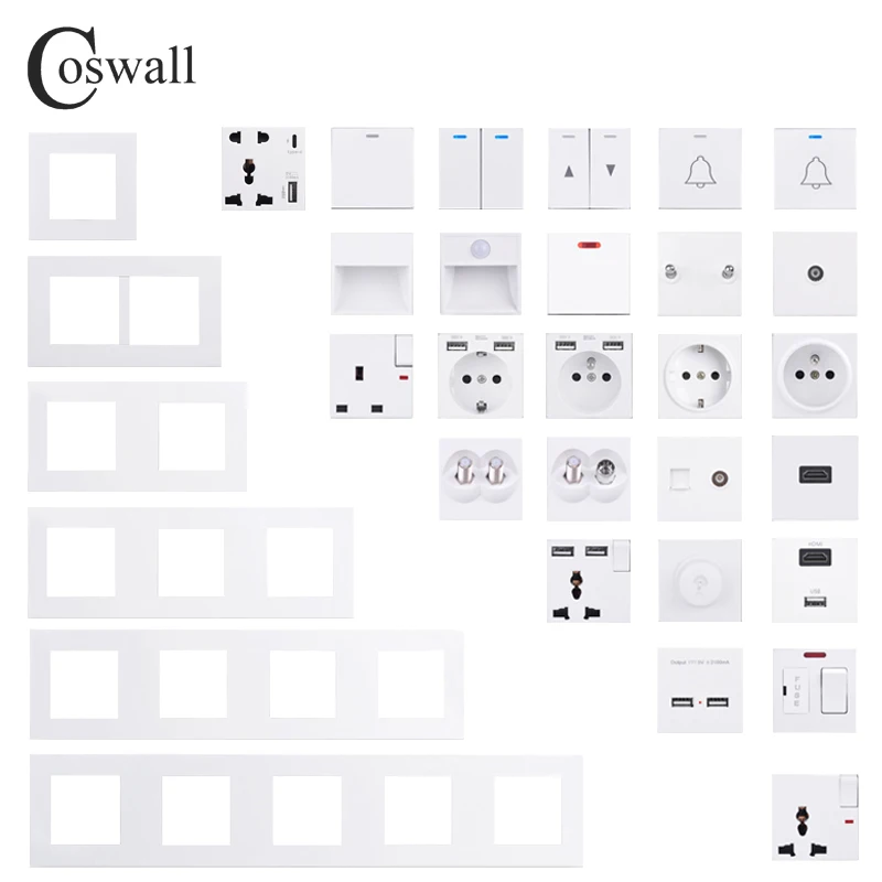 Настенный выключатель COSWALL E20 белая панельная розетка из поликарбоната