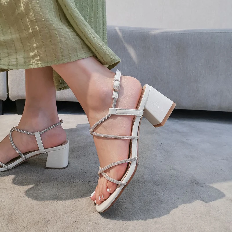 Meotina Crystal Women Shoes Cross Strap High Heel Sandals Square Toe Thick Heels Footwear Lady Summer Sandals Green Big Size 43 
Meotina Crystal Women Shoes Cross Strap High Heel Sandals Square Toe Thick Heels Footwear Lady Summer Sandals Green Big Size 43