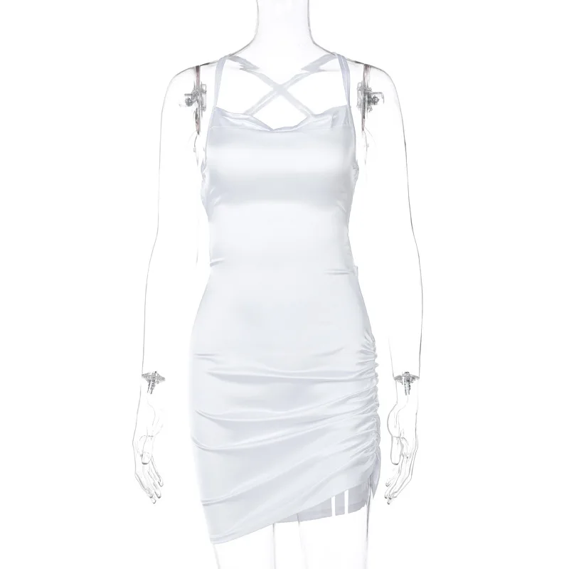 Sexy Spaghetti Strap Side Drawstring Adjustable Low-cut Dress Women Ruched Lace Up Cross Bandage Backless Bodycon Party Clubwear 
Sexy Spaghetti Strap Side Drawstring Adjustable Low-cut Dress Women Ruched Lace Up Cross Bandage Backless Bodycon Party Clubwear