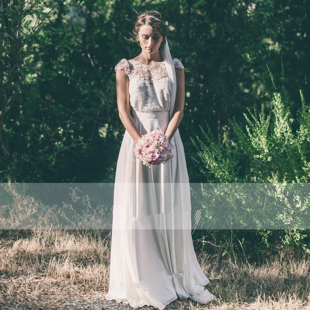 Country Style Rustic Wedding Dress Scoop Lace Short Sleeves Chiffon A Line Open Back Bridal Gowns robe de mariee
Country Style Rustic Wedding Dress Scoop Lace Short Sleeves Chiffon A Line Open Back Bridal Gowns robe de mariee