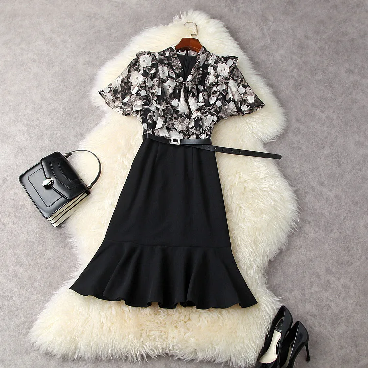 2021 summer women's new ribbon bow Print Chiffon stitching fake two piece fishtail dress t12027
2021 summer women's new ribbon bow Print Chiffon stitching fake two piece fishtail dress t12027