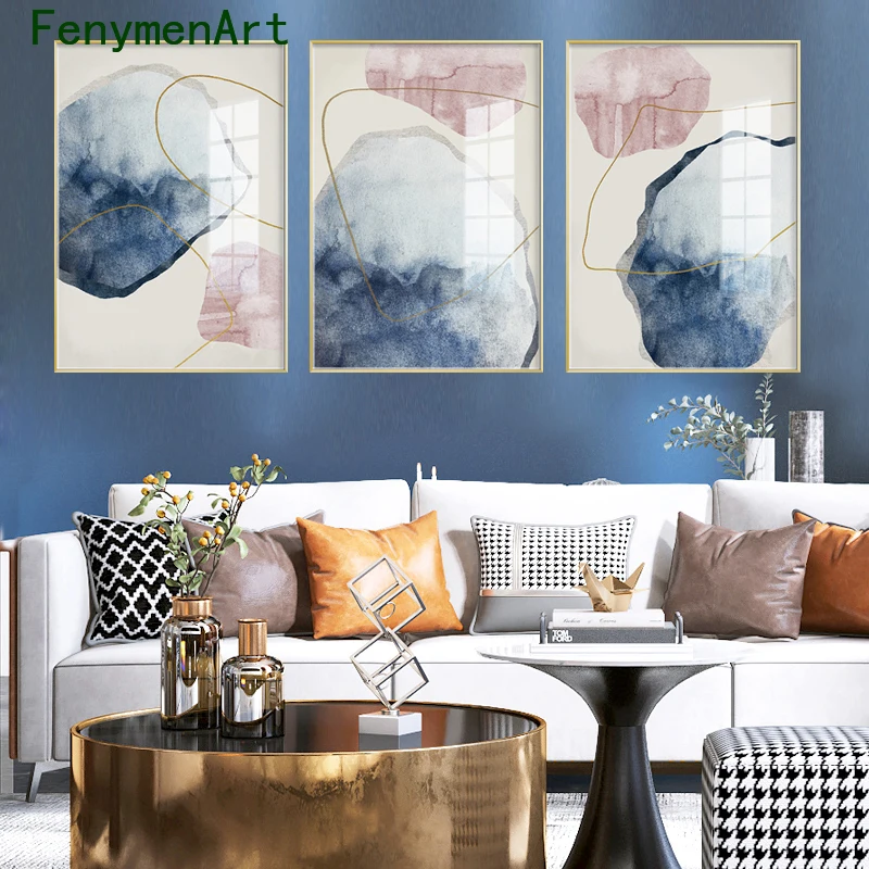 Abstract Blue Watercolor Canvas Paintings Golden Lines Posters Nordic Wall Art Modern Pictures on Canvas Living Room Decoration
Abstract Blue Watercolor Canvas Paintings Golden Lines Posters Nordic Wall Art Modern Pictures on Canvas Living Room Decoration