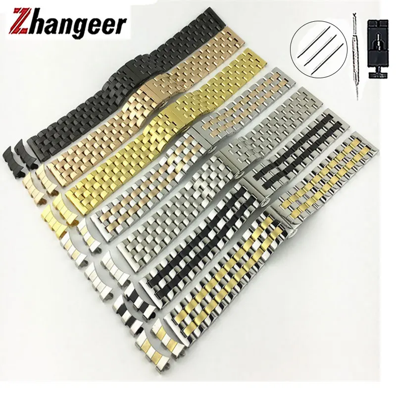 

Solid Stainless Steel Watch Straps Curved End Universal Wrist Band 16mm 18mm 19mm 20mm 21mm 22mm 24mm 26mm Watchband Accessories