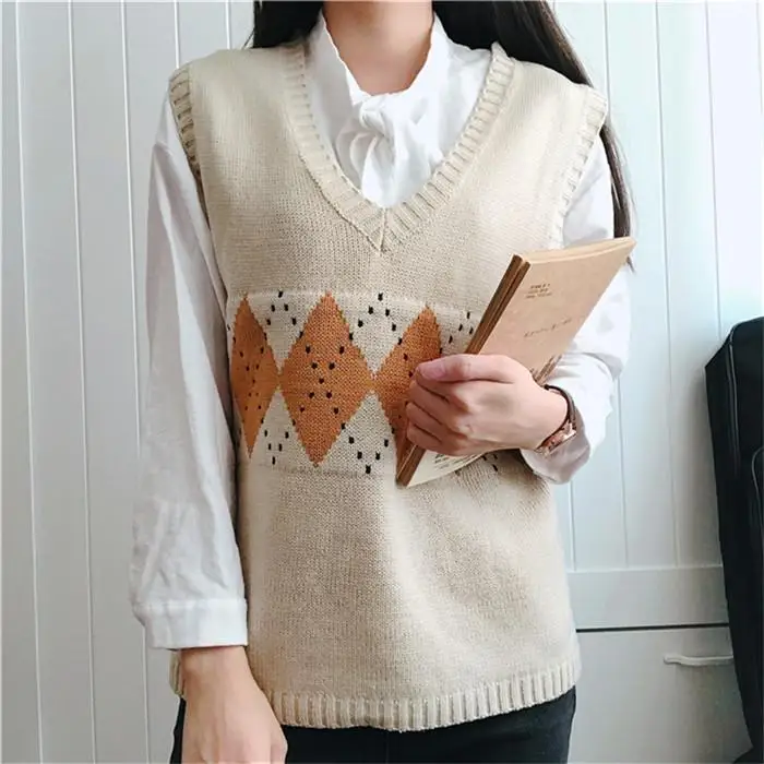 ZITY Women Sweater V Neck Sleeveless Vest Autumn Korean Style Vintage Geometric Argyle Pullover Knitted Woman Sweaters
ZITY Women Sweater V Neck Sleeveless Vest Autumn Korean Style Vintage Geometric Argyle Pullover Knitted Woman Sweaters